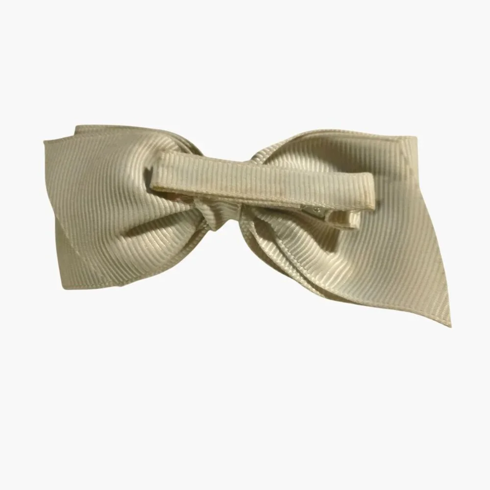 Gray Ribbed Hair Bow Clip Girls Grosgrain Ribbon